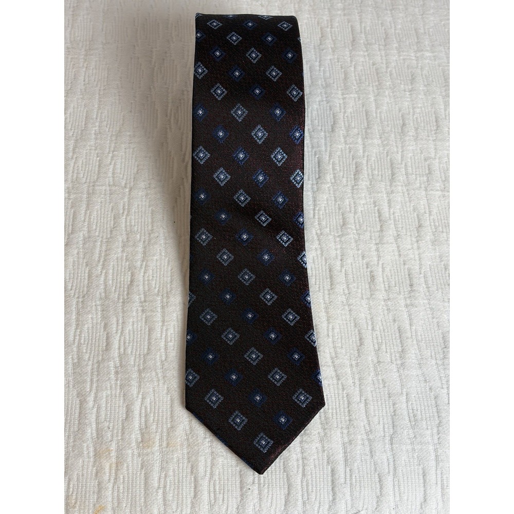 PRONTO UOMO Couture Mens Tie Brown W/Blue Geometric Pattern 100% Silk